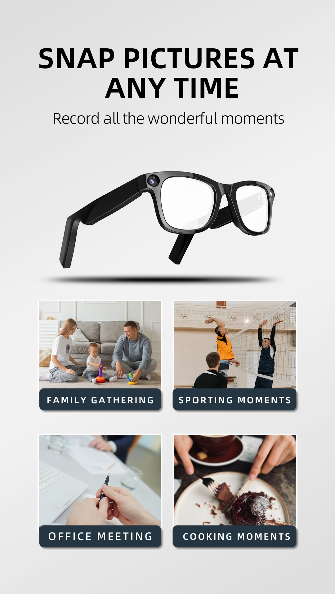 AI Smart Glasses – Open-Ear Bluetooth Audio, Built-In Camera, Real-Time Translation & Voice Assistant