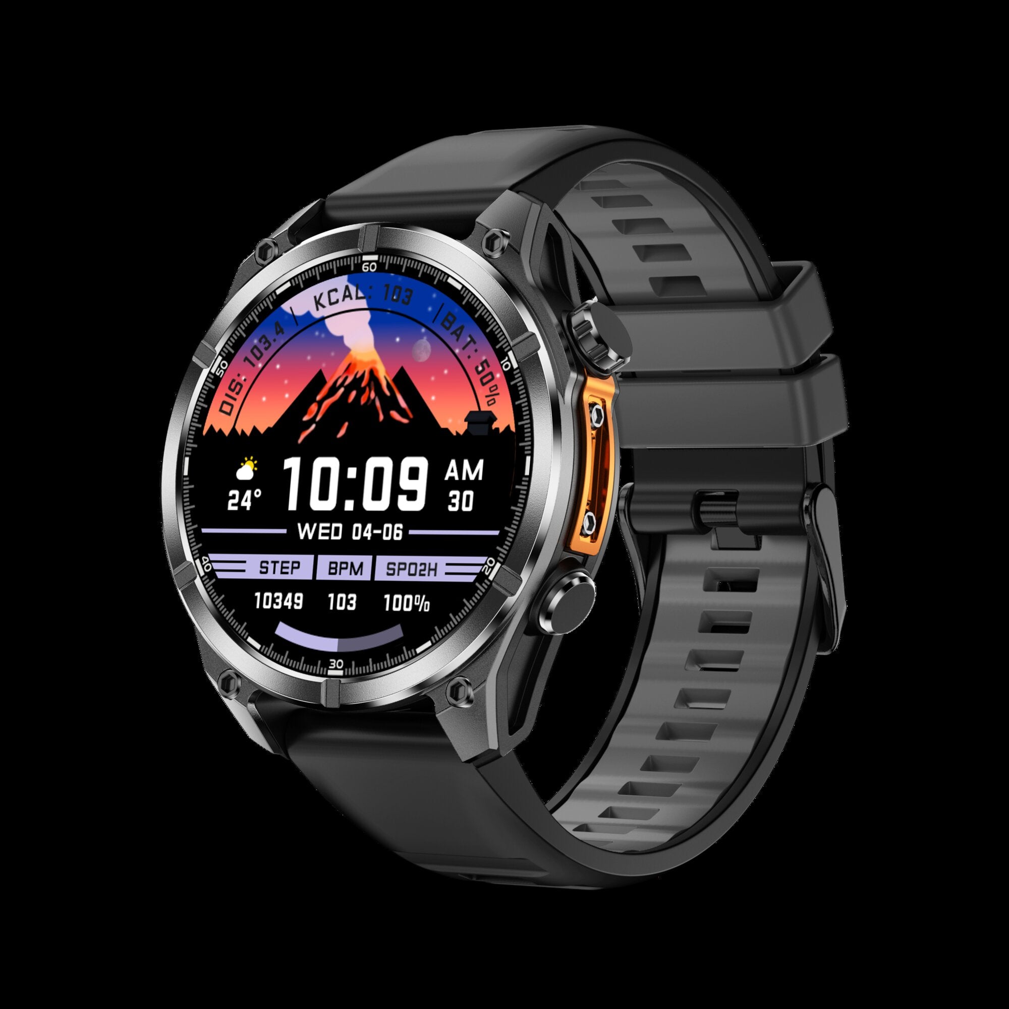 HD300 Rugged Smart Watch - Black Silicone Front View